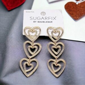 SUGARFIX by BaubleBar Stacked Gold Heart Drop Earrings